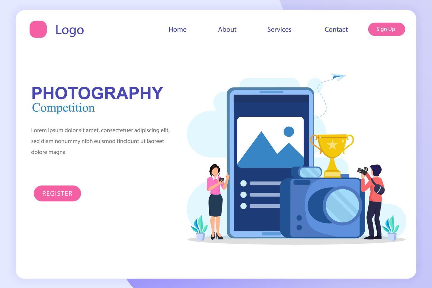 Photo competition illustration vector landing page. Photography Competition