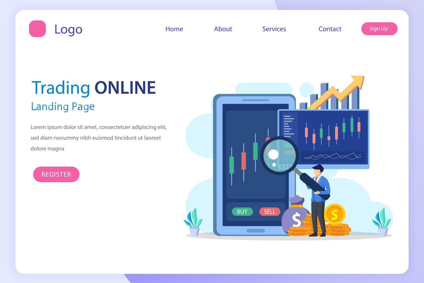 online trading concept. Forex trading strategy, Investing in Stocks. Flat vector template