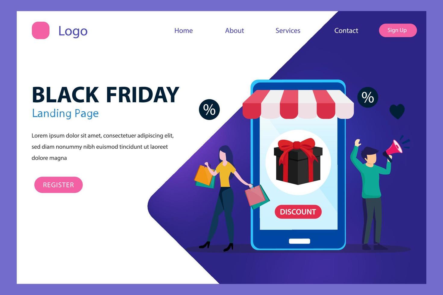 Black friday sale. Conceptual Design illustration, Flat vector template style Suitable for Web Landing Pages.