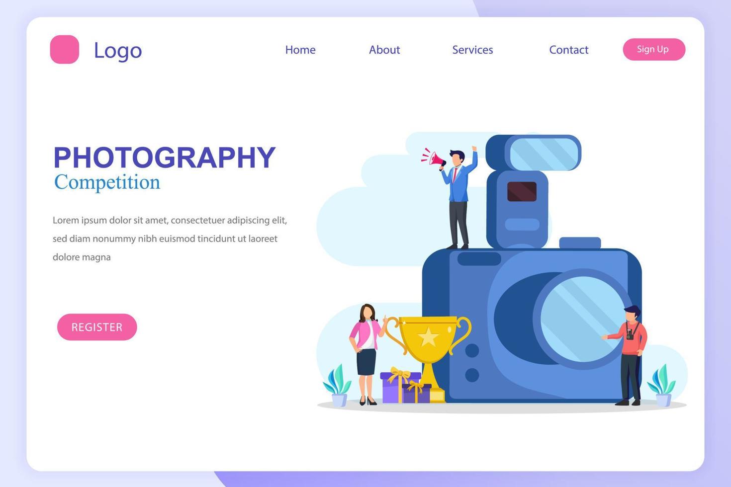 Photo competition illustration vector landing page. Photography Competition