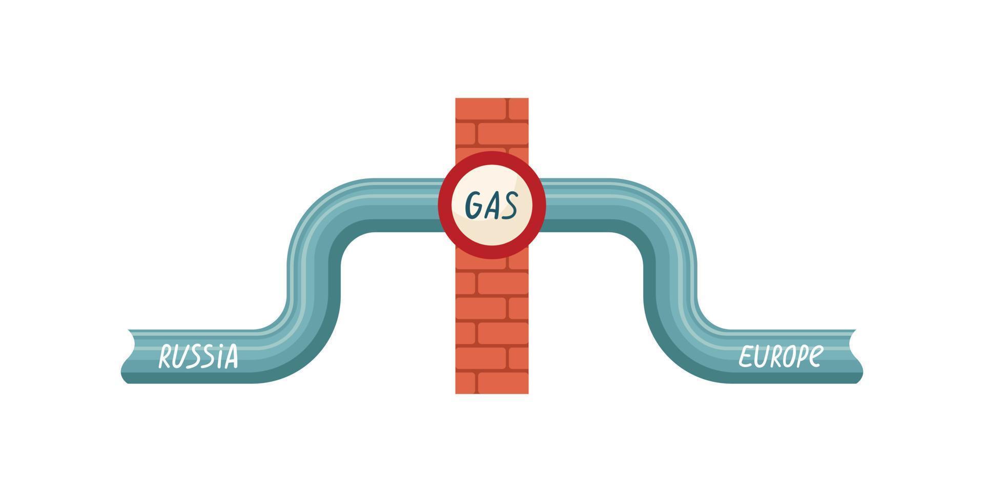 Vector illustration of a gas pipe from Russia to Europe. Gas supply. The embargo on the supply of gas from Russia.