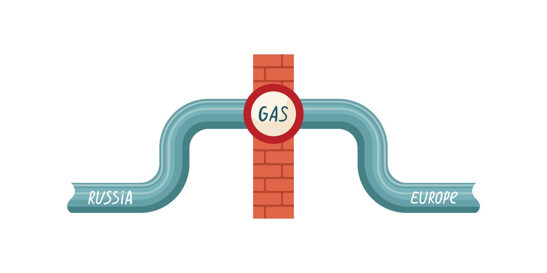 Vector illustration of a gas pipe from Russia to Europe. Gas supply. The embargo on the supply of gas from Russia.