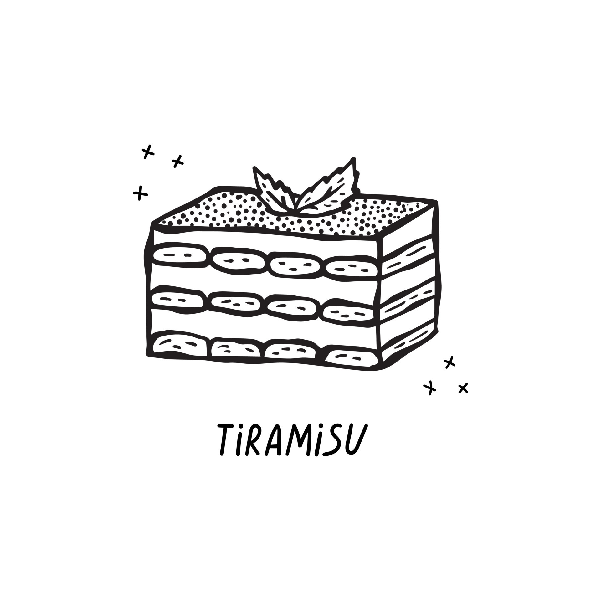 ilustración vectorial dibujada a mano de la cocina italiana. Tiramisu