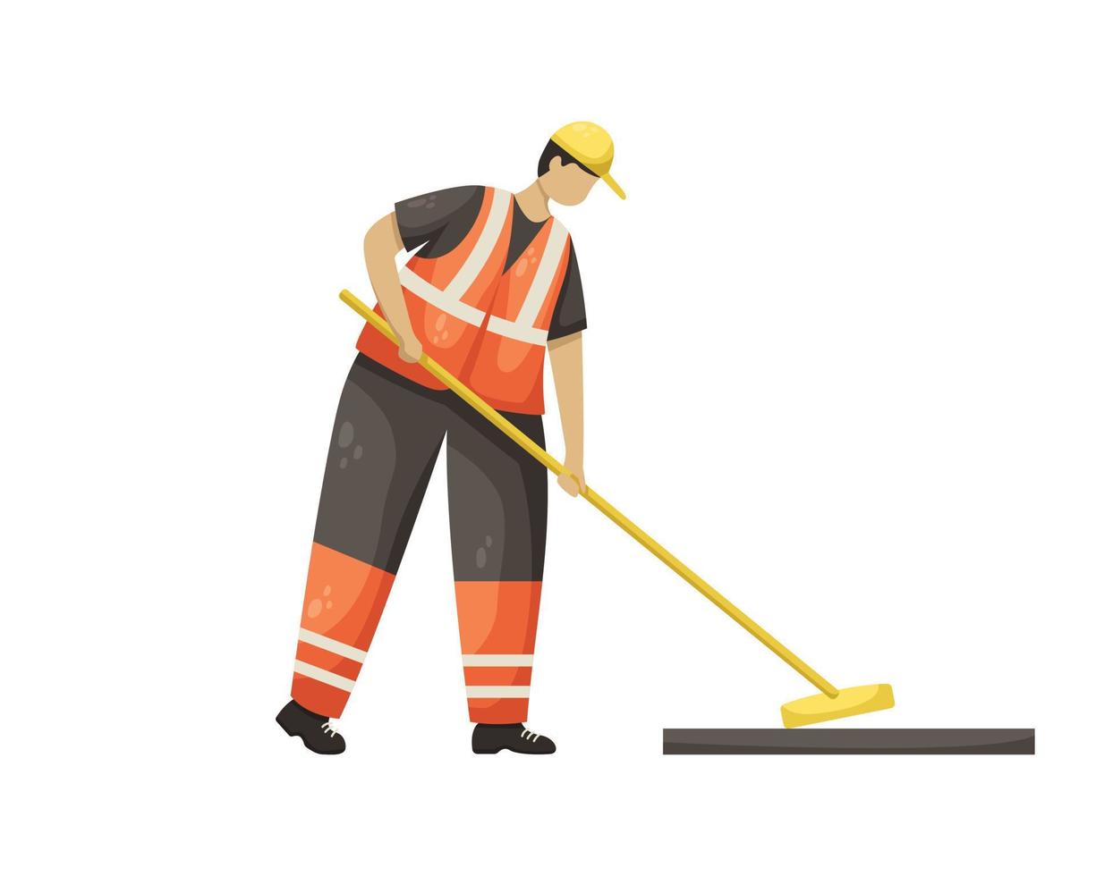 Vector illustration of a pit in asphalt fenced with a fence and a sign. Road works