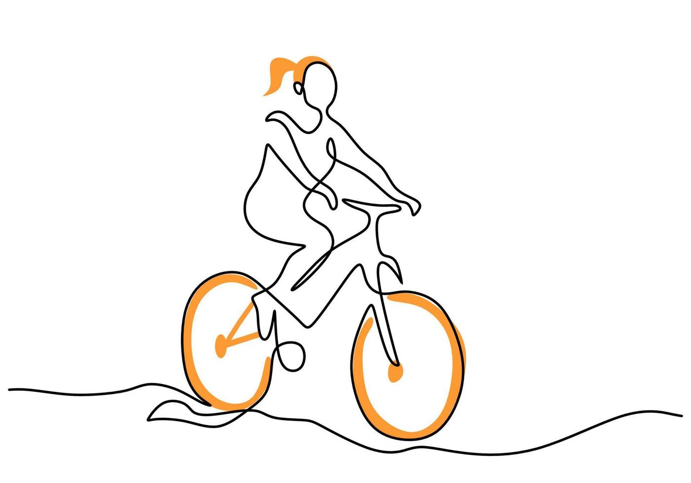 One continuous single line of world car free day with girl ride bike. vector