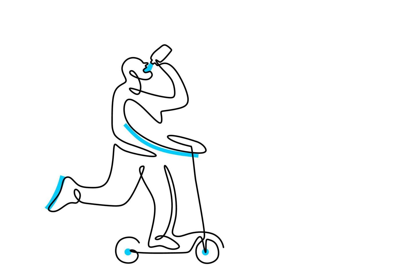 One continuous single line of world car free day with man ride scooter vector