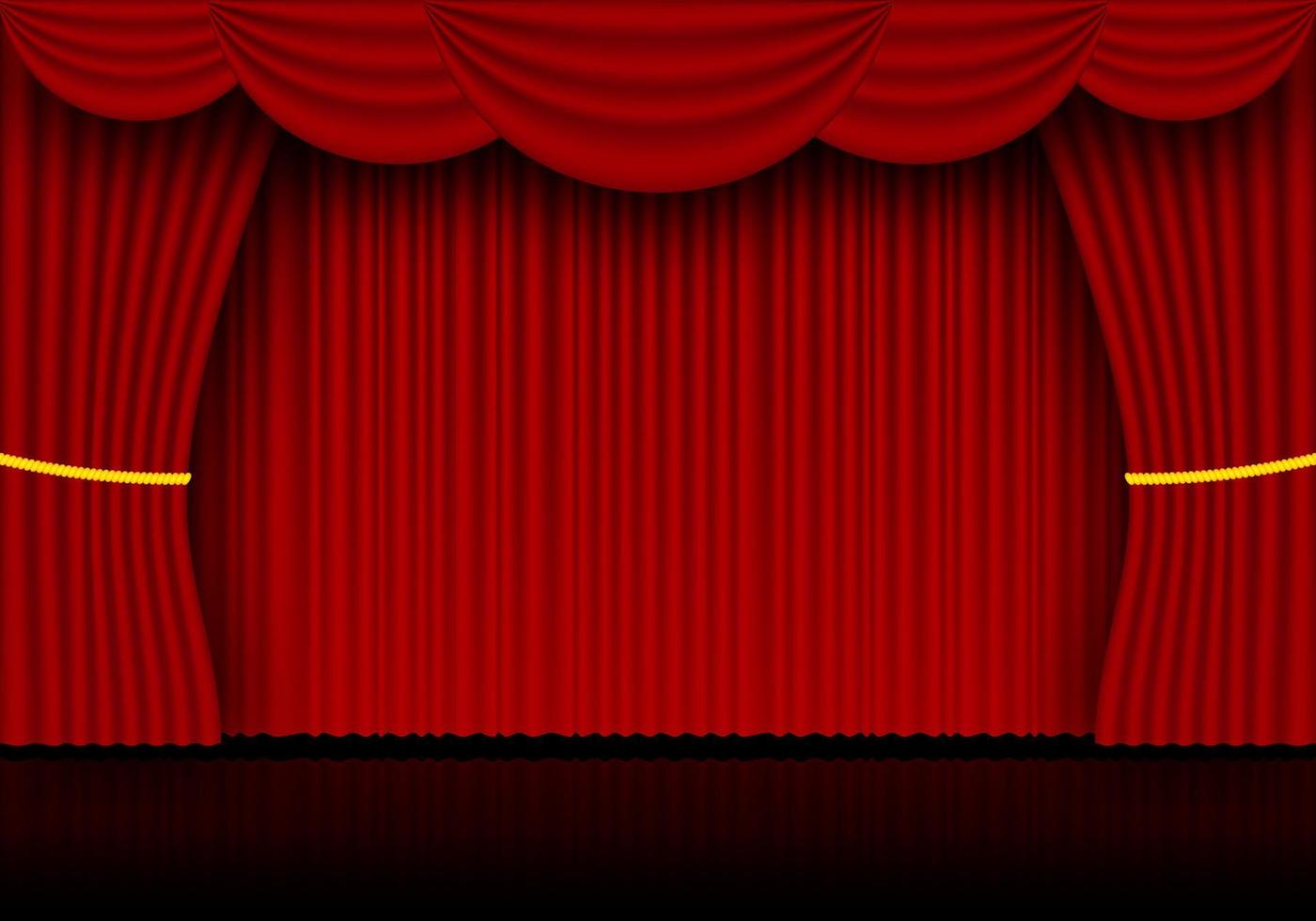 Red curtain opera, cinema or theater stage drapes. Spotlight on closed velvet curtains background. Vector illustration