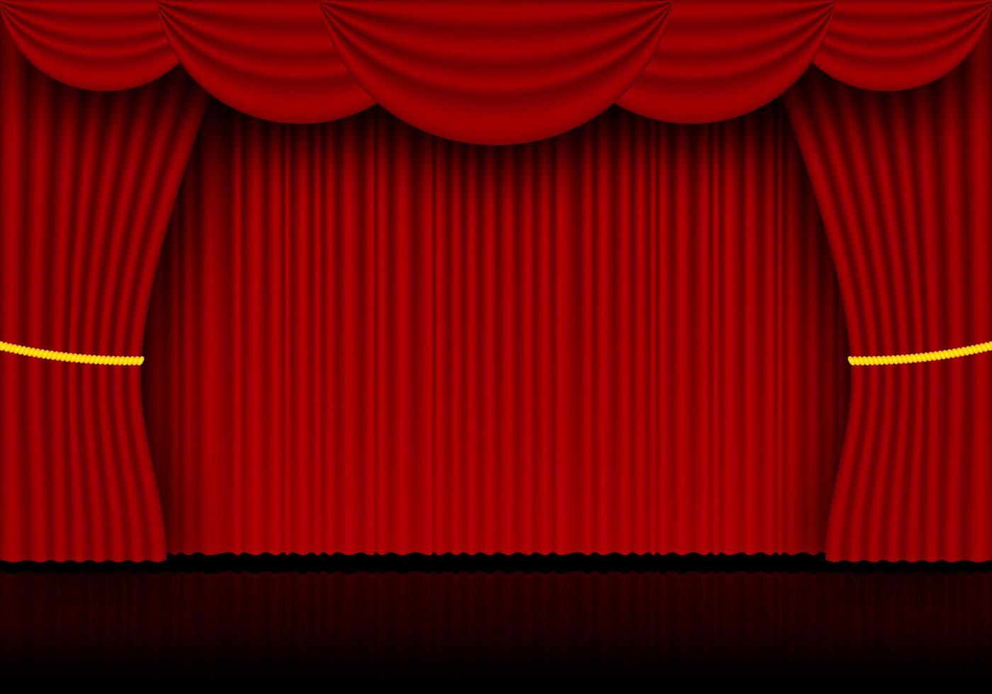 Red curtain opera, cinema or theater stage drapes. Spotlight on closed velvet curtains background. Vector illustration