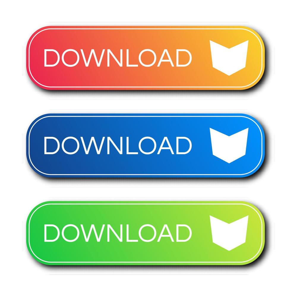 Set of three modern gradient buttons with shadows. Download Buttons. Vector illustration