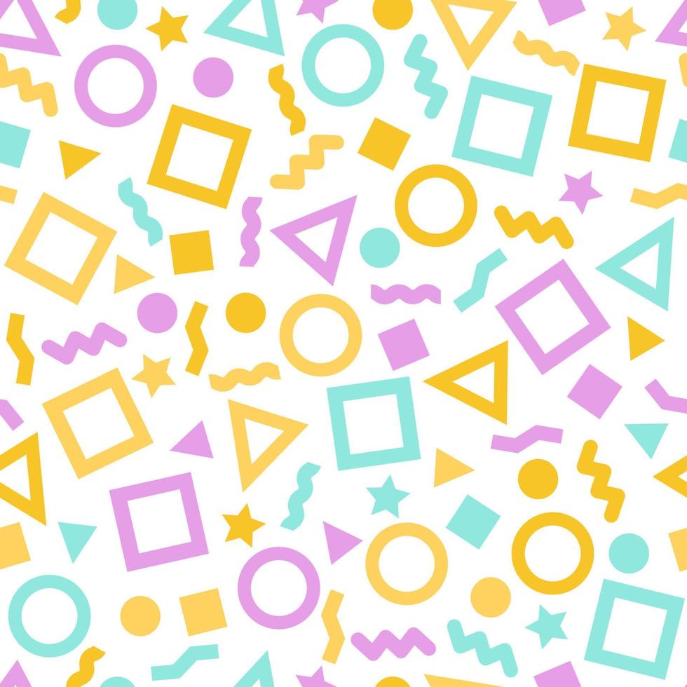Seamless primitive geometric patterns for tissue and postcards. Trendy hipsters modern color background. Trendy geometric elements memphis card. Vector illustration