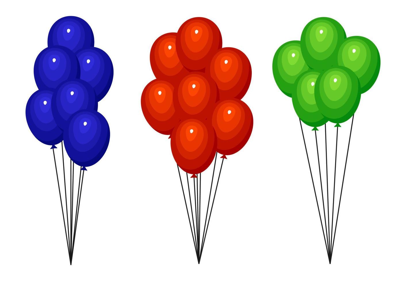 Bunches of several colour helium balloons. Vector illustration.