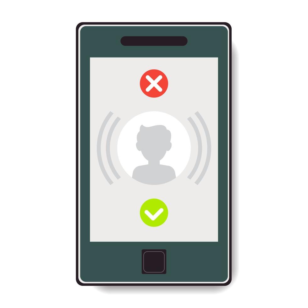 Mobile phone with an incoming call and a choice to accept or reject. Vector illustration