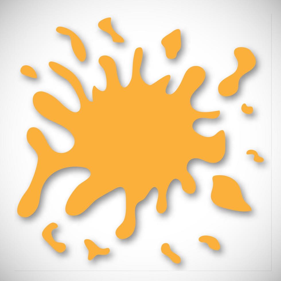 Yellow Hand Drawn Paint Splash with small splashes and shadows. Vector illustration