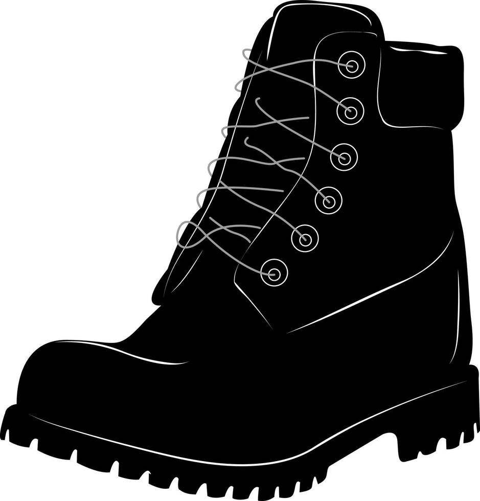 Silhouette of winter leather boots. Man's boot. High boot. Army shoes. Demi-season shoes. vector