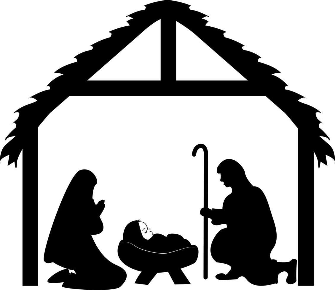 escena de la natividad con el niño jesús en el pesebre, maría y josé. Navidad. vector