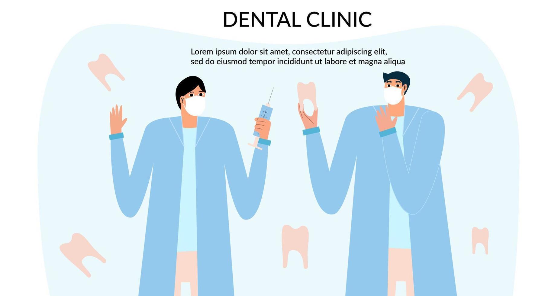 página de destino de la clínica dental. dos ortodoncistas. plantilla de sitio web ilustración vectorial en estilo plano vector