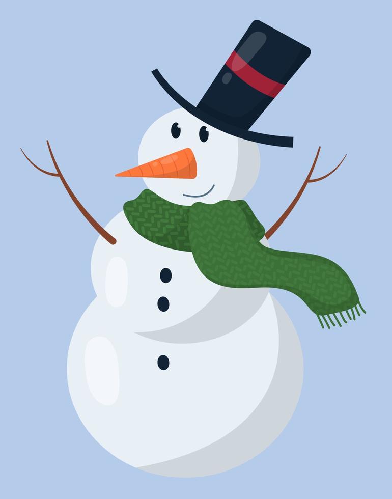 Snowman in green scarf and hat vector