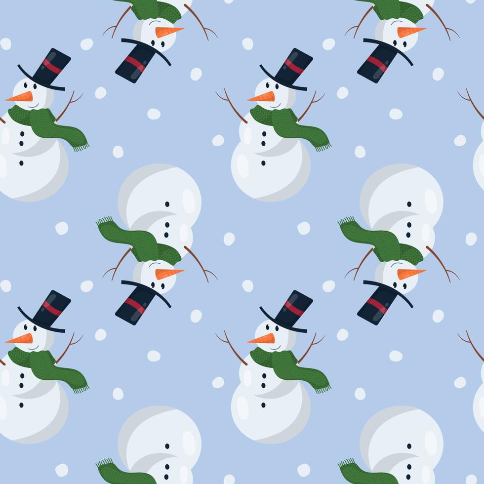 Vector pattern with snowmen on a blue background