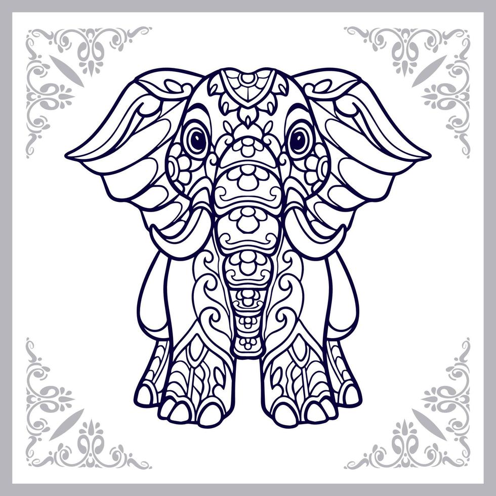 Lindo elefante dibujos animados mandala artes aislado sobre fondo blanco. vector