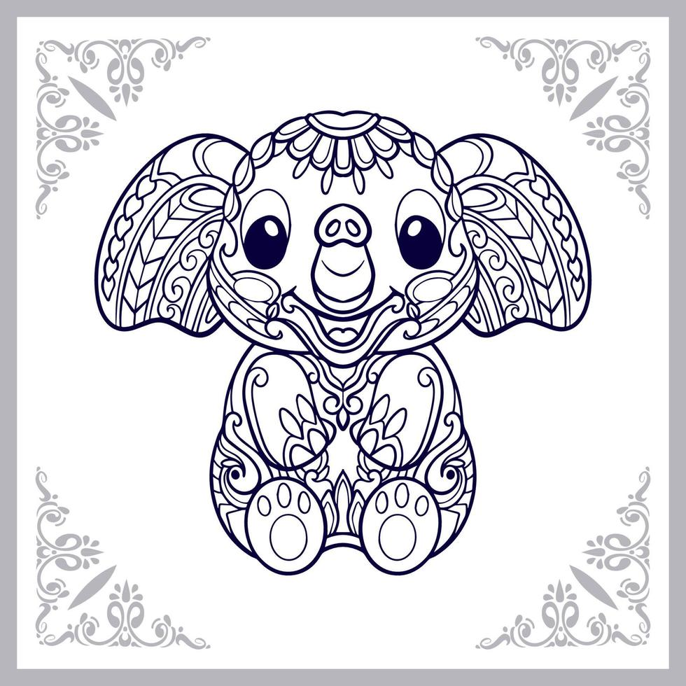 Lindo elefante dibujos animados mandala artes aislado sobre fondo blanco. vector