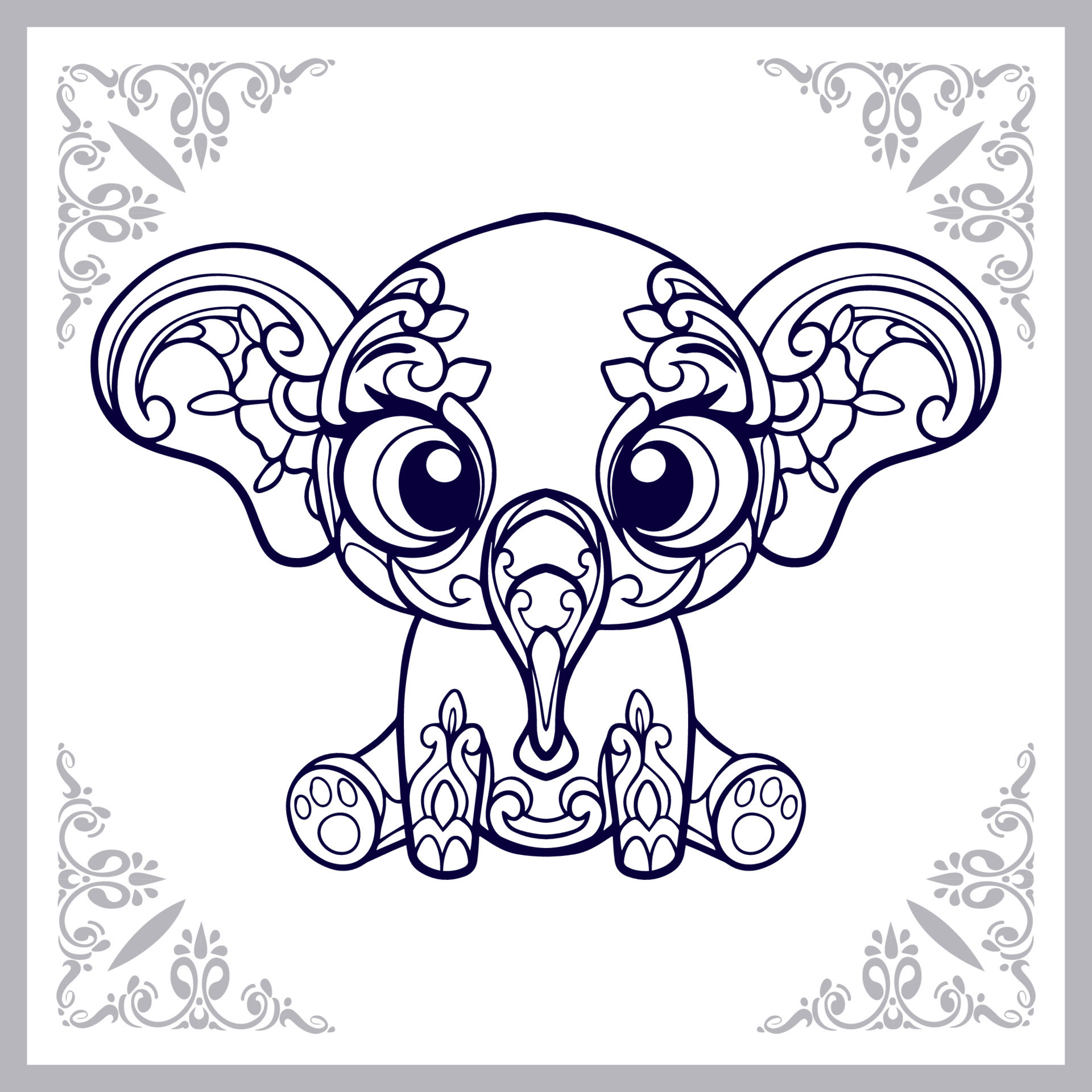 Cute elephant cartoon mandala arts isolated on white background Cute elephant cartoon mandala arts isolated on white background