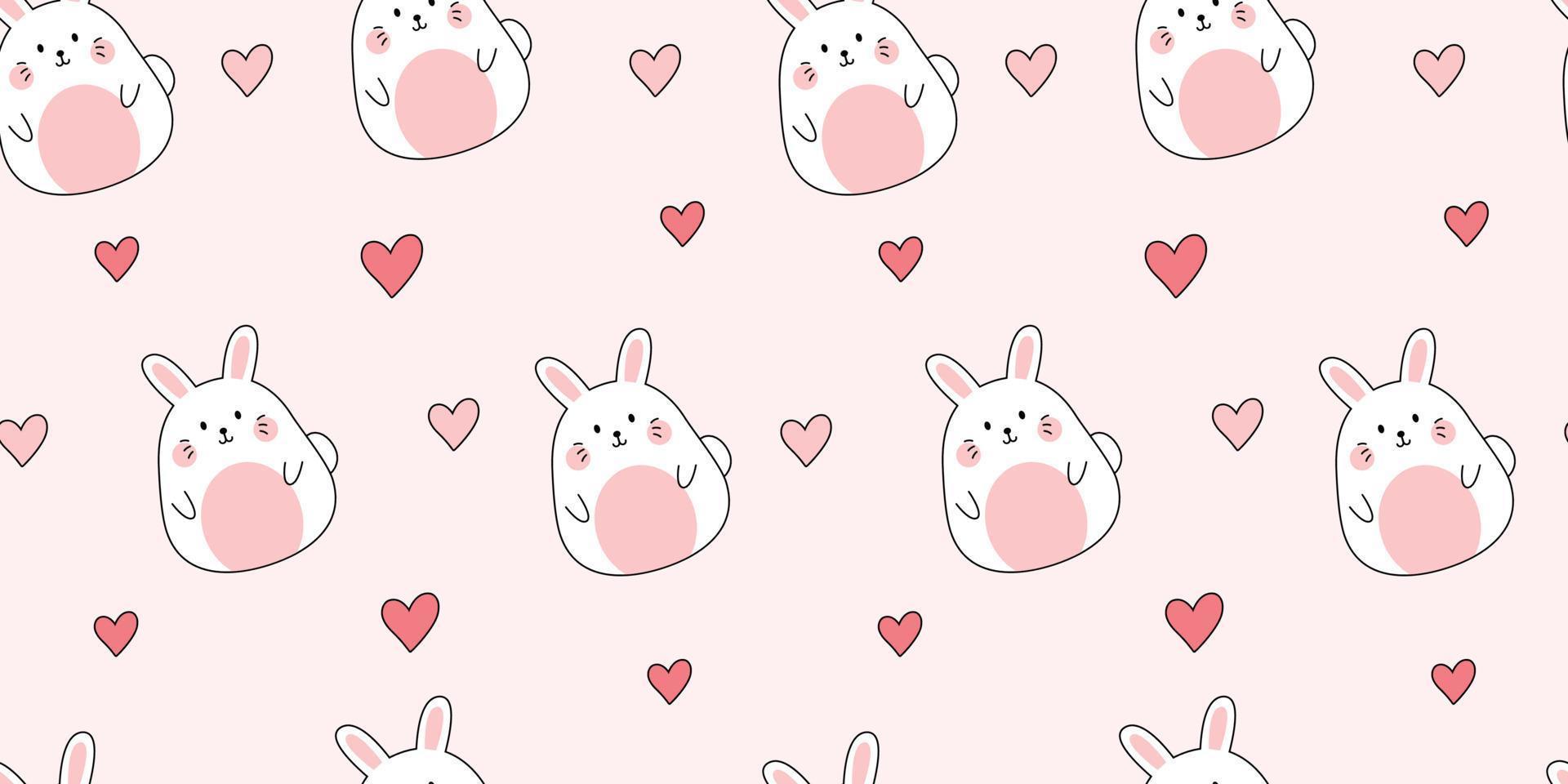 Cute rabbit seamless pattern pink background. Vector illustration