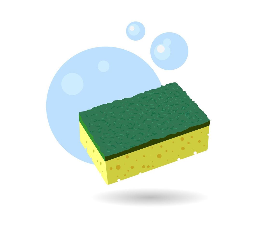 Kitchen scouring sponge for dishes in green and yellow colors. vector