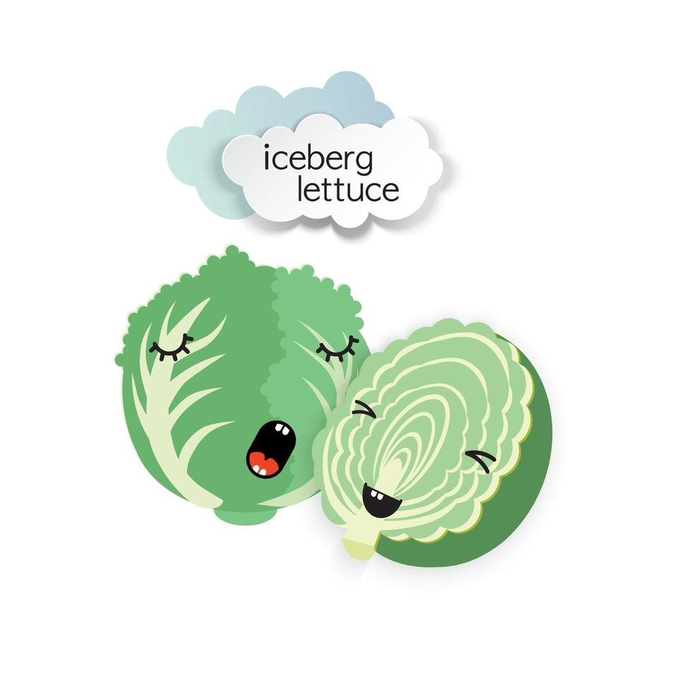 Two cute iceberg lettuce and paper-cut clouds. Template for poster, postcard, packaging. vector