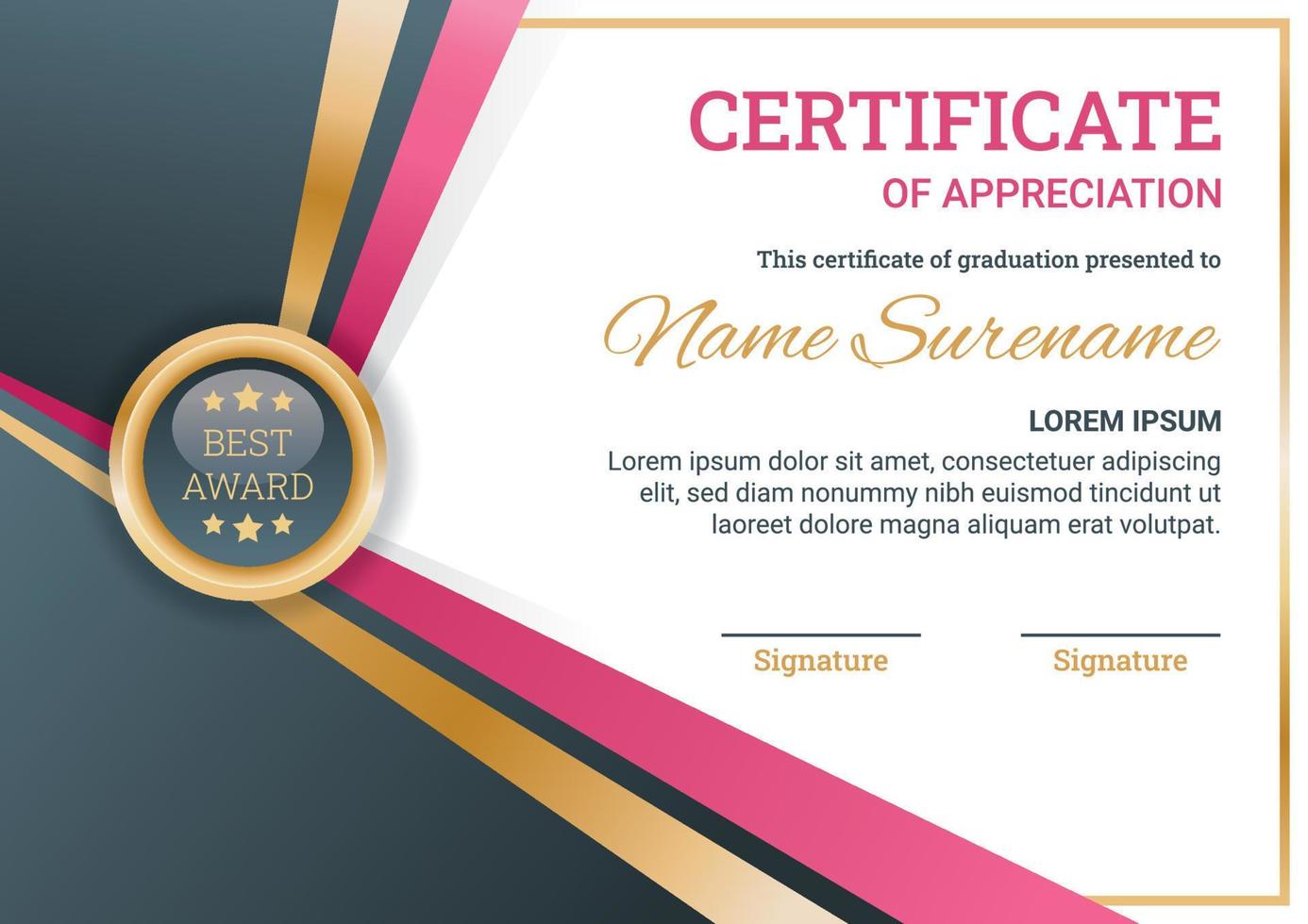 Certificate of Appreciation Red Gold Black Color A4 Paper Size Ratio vector