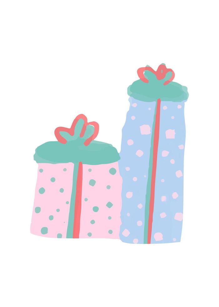 cajas de regalo vectoriales dibujadas a mano en acuarela. ilustración de Navidad aislado sobre fondo blanco para la decoración navideña. vector