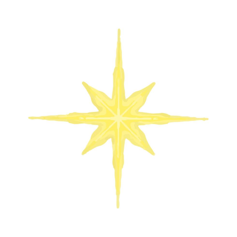 Vector Yellow Christmas star painted in watercolor. Christmas tree top.