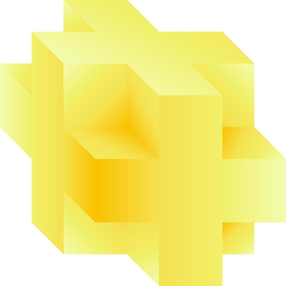 cubo dorado más logotipo ilustración vectorial aislada. cubo de oro más vector para logotipo, icono, símbolo, negocio, diseño o decoración. Cubo de oro 3d más símbolo de logotipo