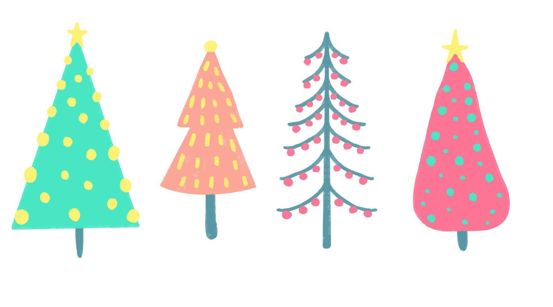 Watercolor vector illustration of Christmas trees. Merry Christmas and Happy New Year greeting card.