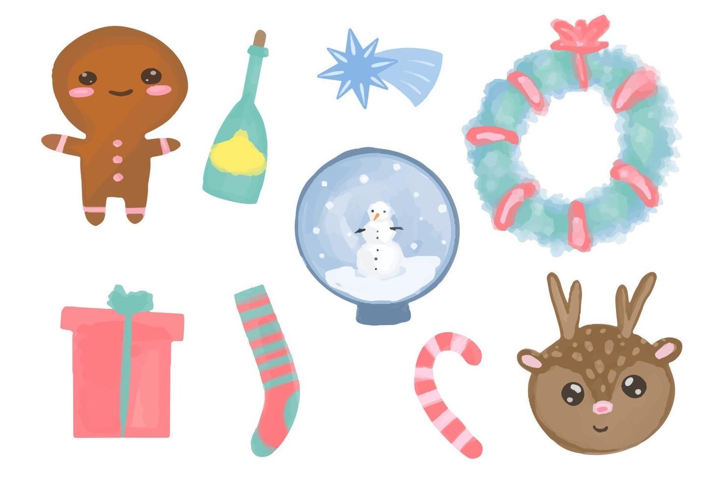 Christmas big set, New Year holiday decoration elements vector Illustrations on a white background
