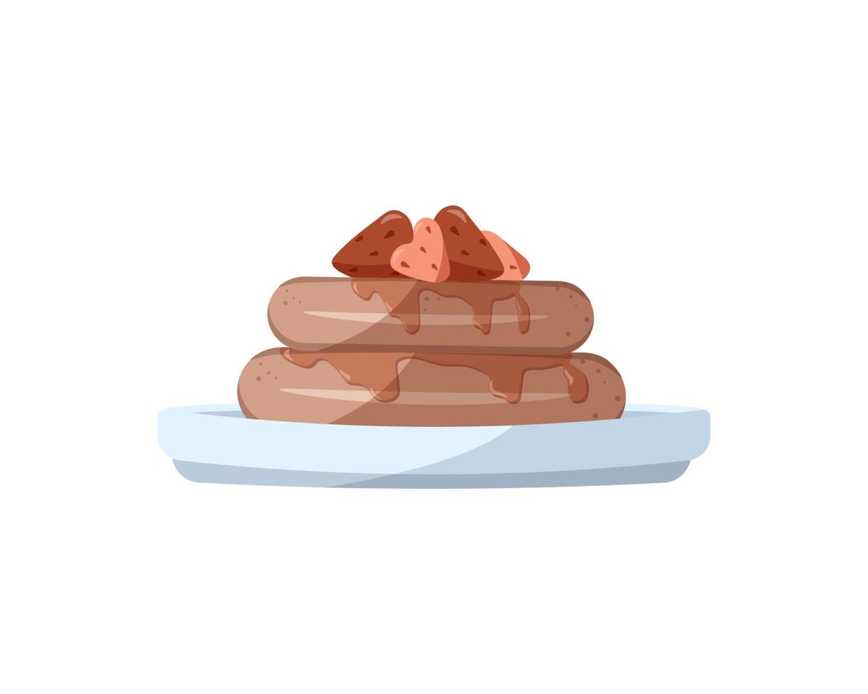 bollo con fresas y mermelada en un platillo, ilustración vectorial vector