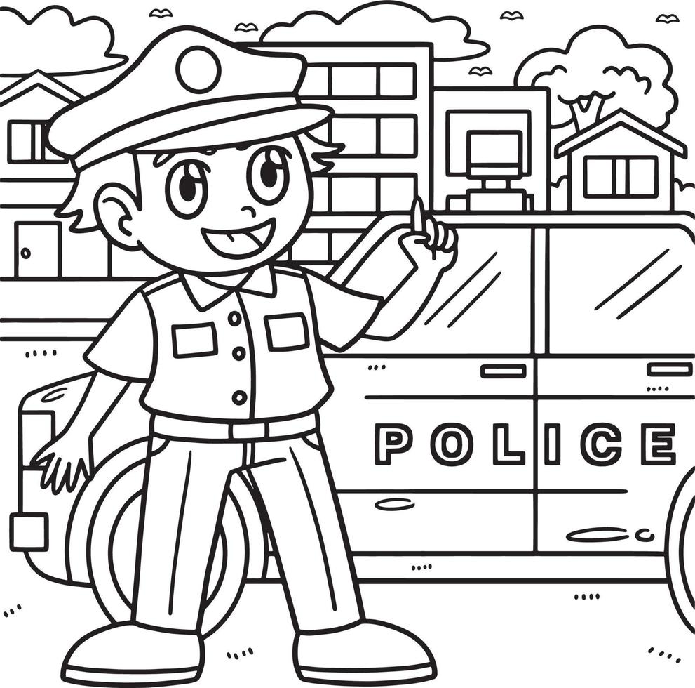 Policeman Coloring Page for Kids vector
