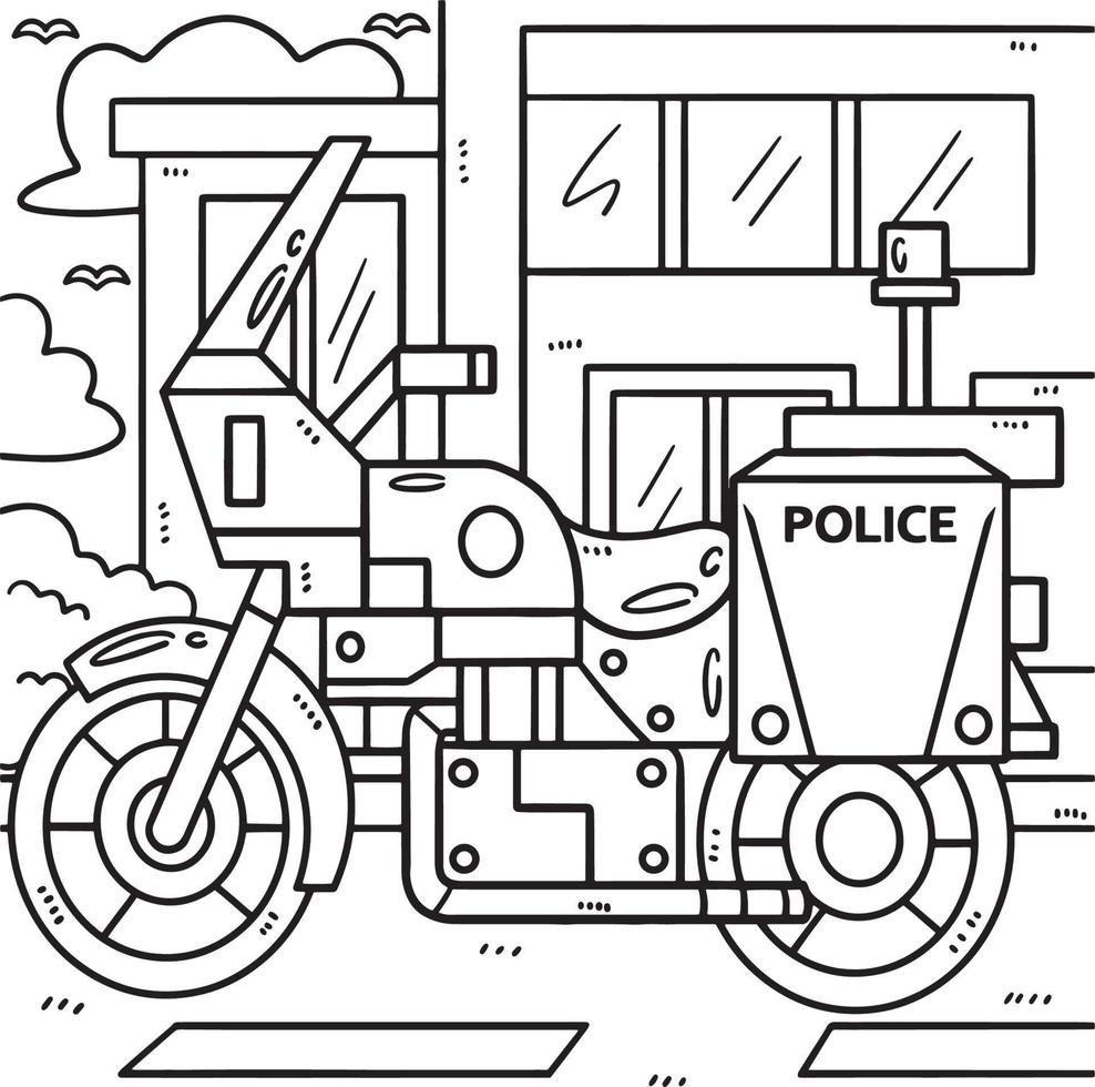 Police Motorcycle Coloring Page for Kids vector