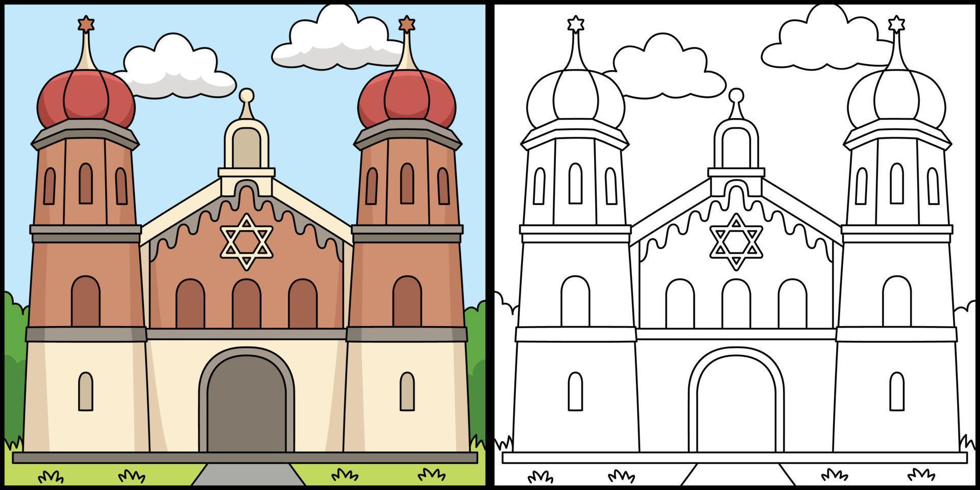 ilustración de la página para colorear de la iglesia judía de hanukkah vector