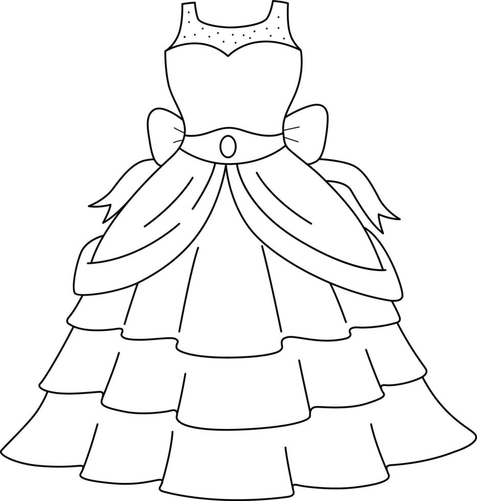 vestido de novia aislado página para colorear para niños vector