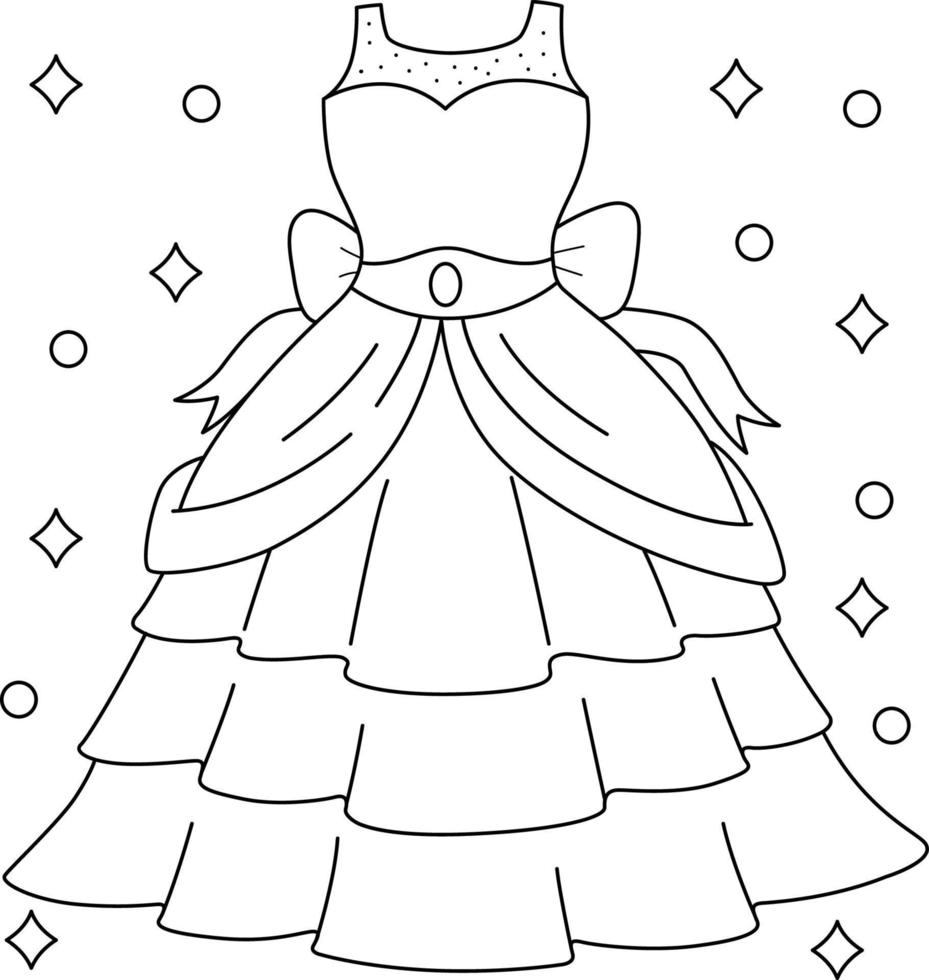 vestido de novia para colorear página para niños vector