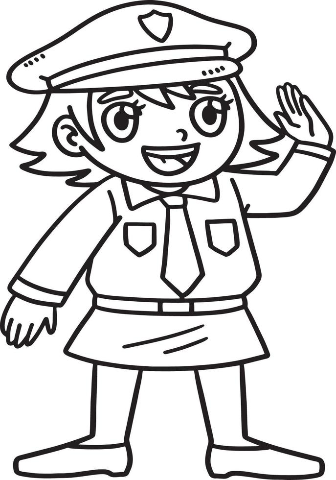 Policewoman Isolated Coloring Page for Kids vector