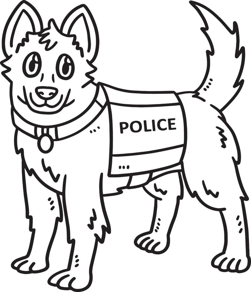 Perro policía aislado página para colorear para niños vector