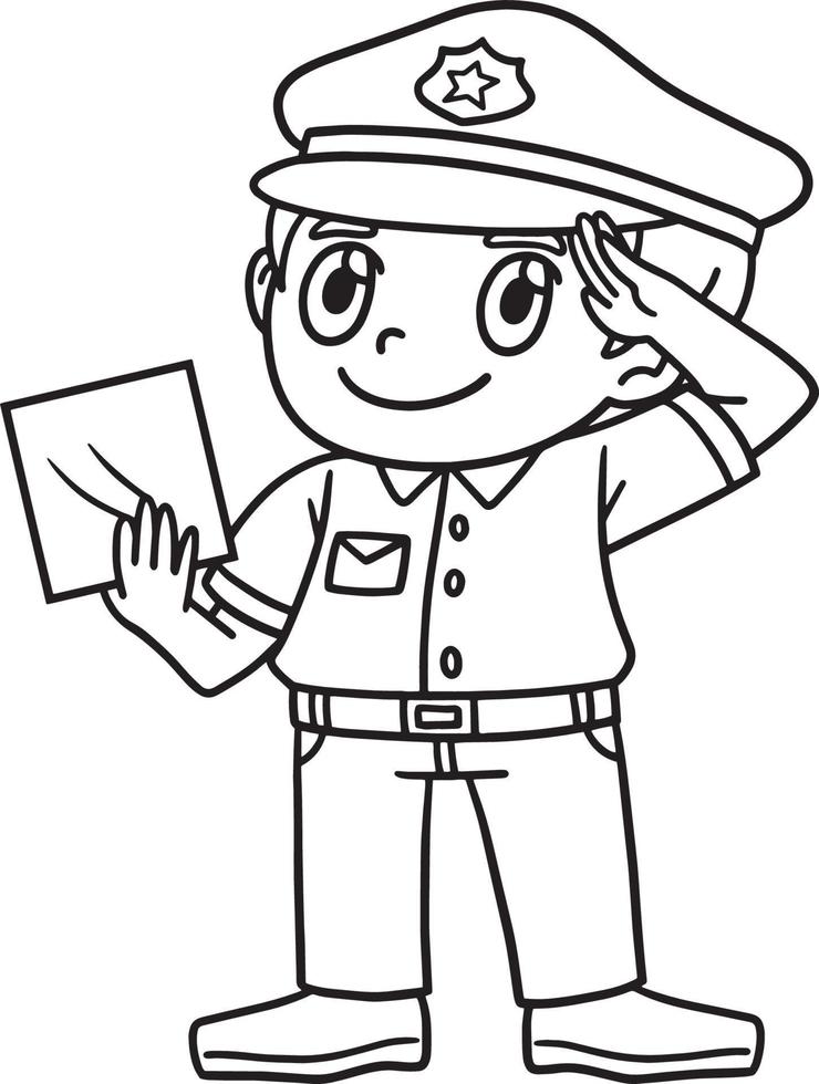 Saluting Police Officer Isolated Coloring Page vector
