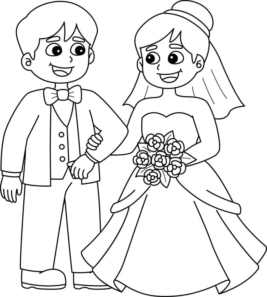 Wedding Groom And Bride Isolated Coloring Page vector