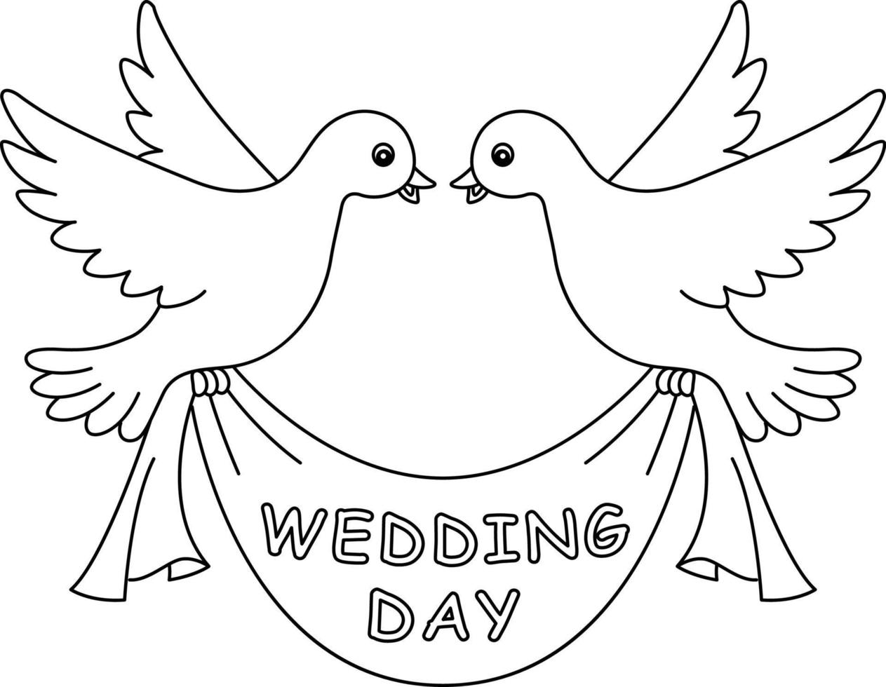 Wedding Day Dove Isolated Coloring Page for Kids vector