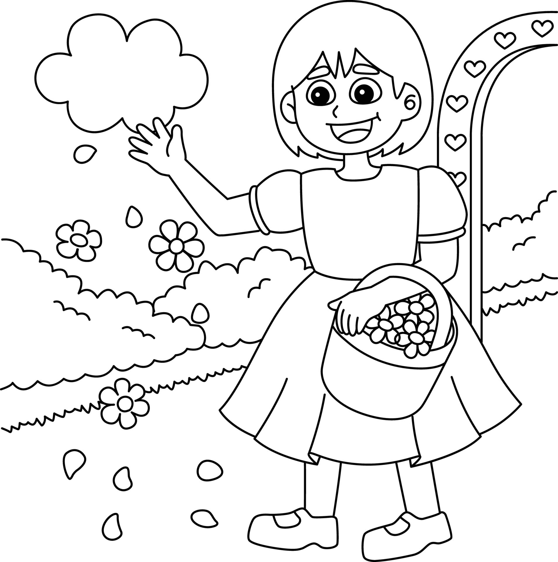 Wedding Flower Girl Coloring Page for Kids 12902502 Vector Art at Vecteezy