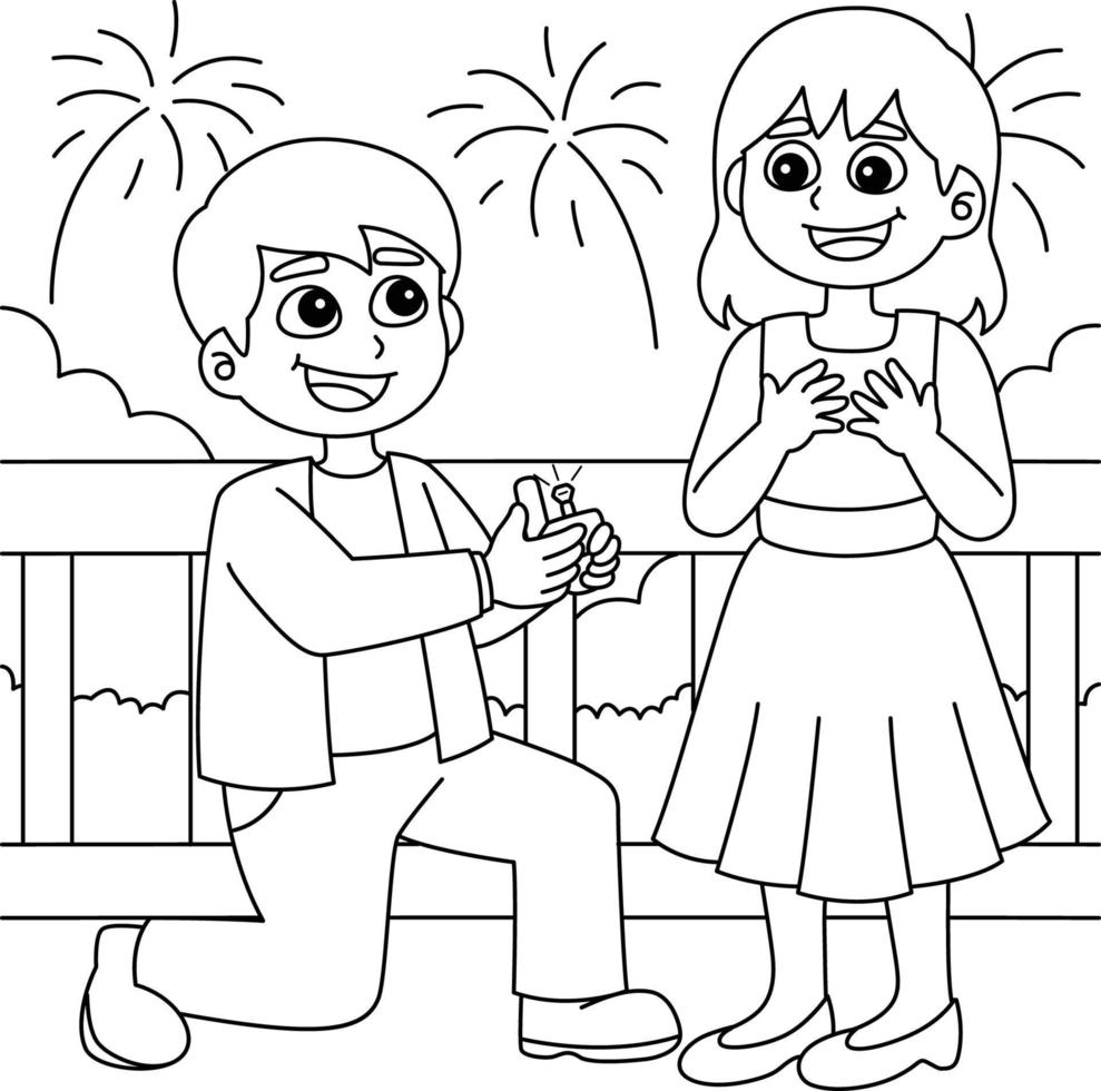 Página para colorear de propuesta de boda para niños vector