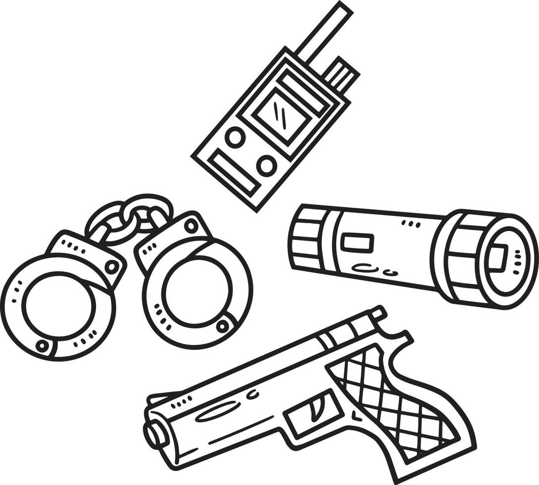 Police Officer Equipment Isolated Coloring Page vector