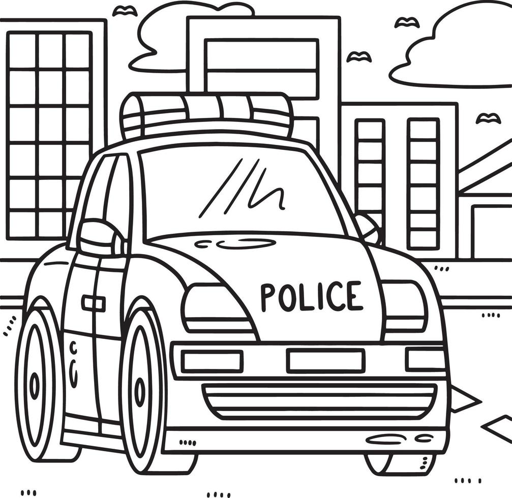 Coche de policía para colorear página para niños vector