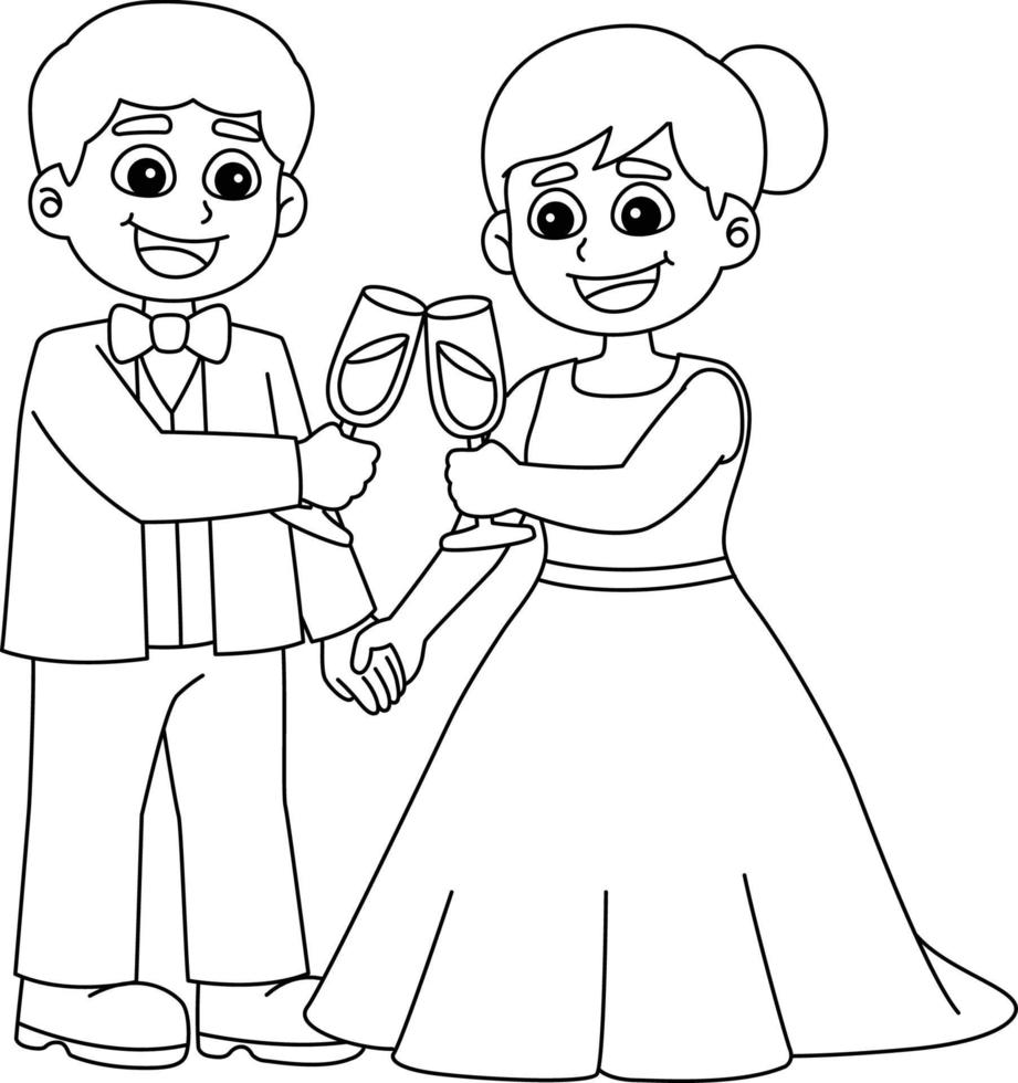 Wedding Groom And Bride Toast Isolated Coloring vector